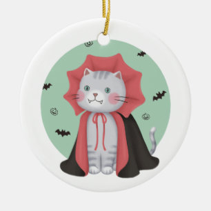 Halloween Illustration: Vampirkatze Keramik Ornament