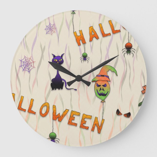Halloween Illustrations Große Wanduhr (Vorderseite)