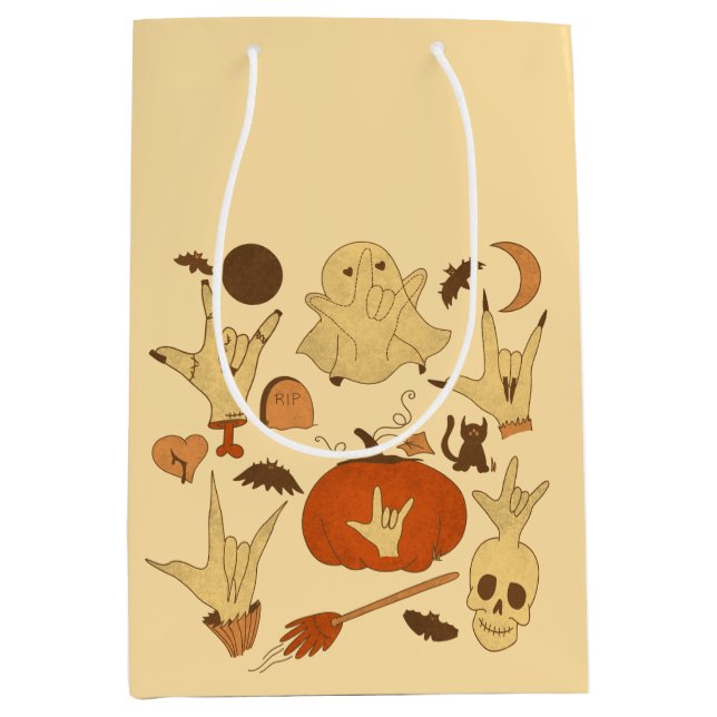 Halloween ILY - ASL Design Mittlere Geschenktüte (Vorderseite)