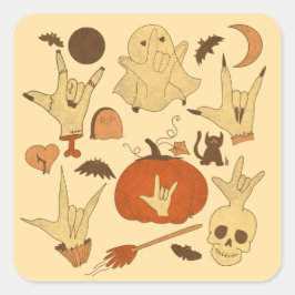 Halloween ILY - ASL Design Quadratischer Aufkleber