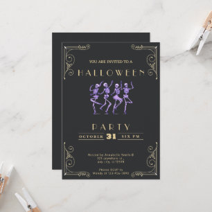 Halloween im Chalkboard Black & Gold Lila Skelette Einladung