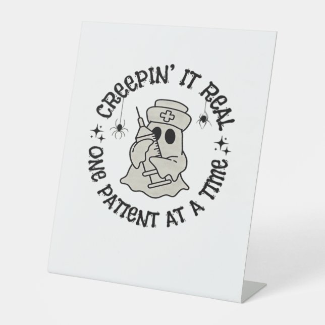 Halloween im Gesundheitswesen, ein echter Patient Sockelschild (Vorderseite)