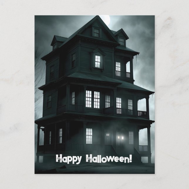 Halloween im Spuk Schwarz-Weiß-Haus Postkarte (Vorderseite)