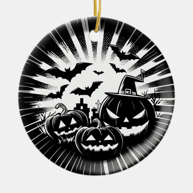 Halloween in black and white keramik ornament (Vorne)