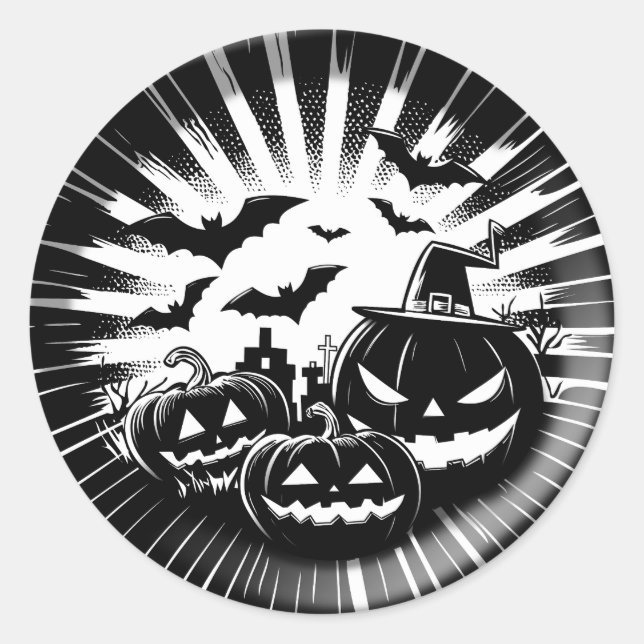 Halloween in black and white runder aufkleber (Vorderseite)