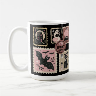 Halloween in Pink Postal Briefmarke Kat Pumpkin Ba Kaffeetasse