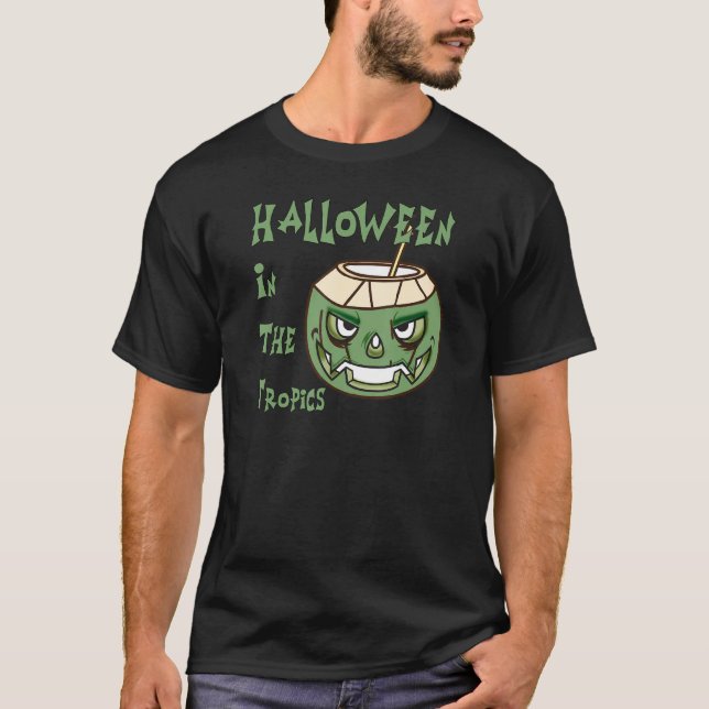 Halloween In The Tropics Coconut Face Jack O Lante T-Shirt (Vorderseite)