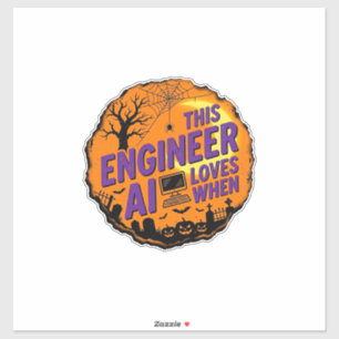 Halloween-Ingenieur liebt AI Vintage-Vektordesign_ Aufkleber
