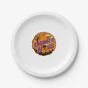 Halloween-Ingenieur liebt AI Vintage-Vektordesign_ Pappteller