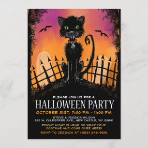 Halloween Invite - Beängstigende Katze auf dem Fri Einladung