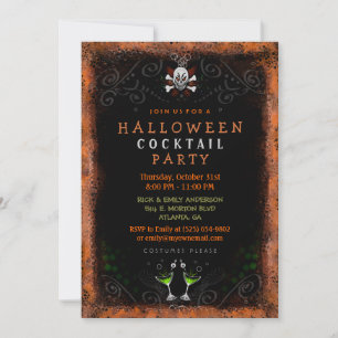Halloween Invite - Grenze mit Skull & Cocktails Einladung