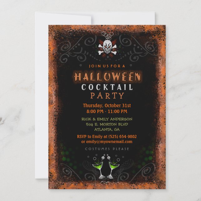 Halloween Invite - Grenze mit Skull & Cocktails Einladung (Vorderseite)