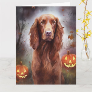 Halloween Irish Red Setter mit Pumpkins Beängstige Karte