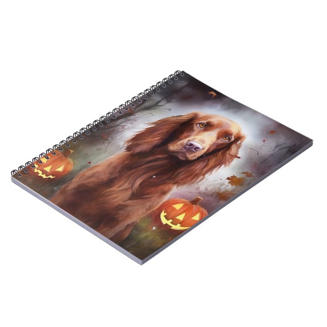Halloween Irish Red Setter mit Pumpkins Beängstige Notizblock (Linke Seite)
