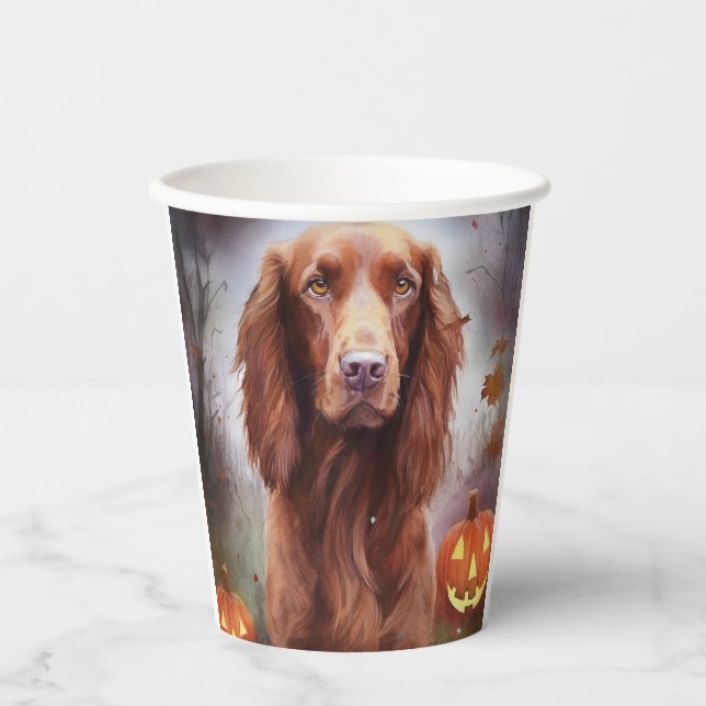 Halloween Irish Red Setter mit Pumpkins Beängstige Pappbecher (Vorderseite)