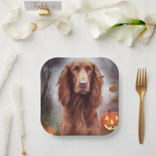 Halloween Irish Red Setter mit Pumpkins Beängstige Pappteller