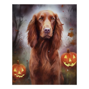 Halloween Irish Red Setter mit Pumpkins Beängstige Poster