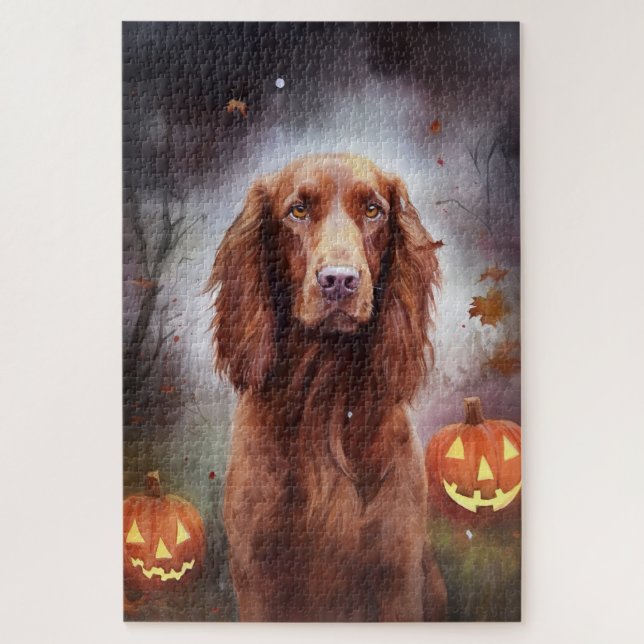 Halloween Irish Red Setter mit Pumpkins Beängstige Puzzle (Vertikal)