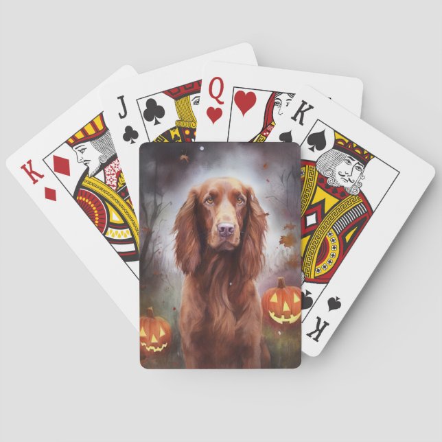 Halloween Irish Red Setter mit Pumpkins Beängstige Spielkarten (Rückseite)