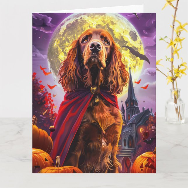 Halloween Irish Red Setter Vampire Pumpkins Beängs Karte (Gelbe Blume)