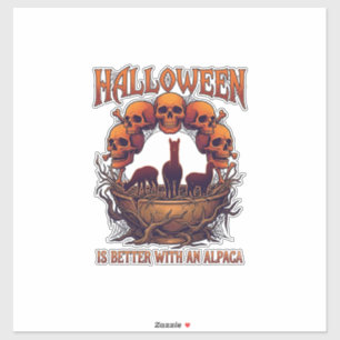 Halloween ist besser Alpaka Orange Schädel Spinne  Aufkleber