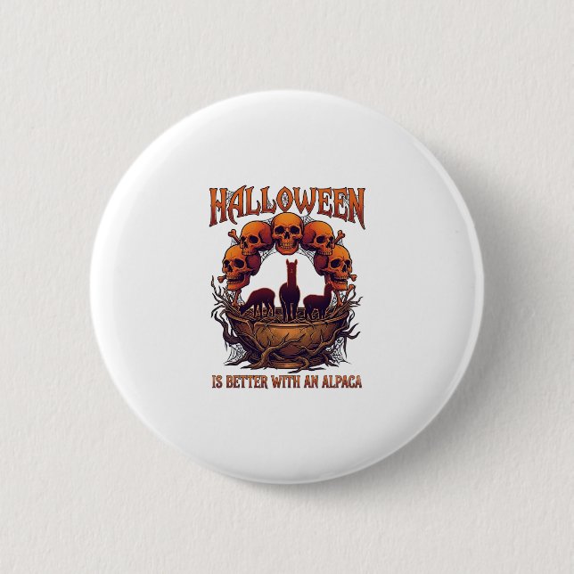 Halloween ist besser Alpaka Orange Schädel Spinne  Button (Vorderseite)