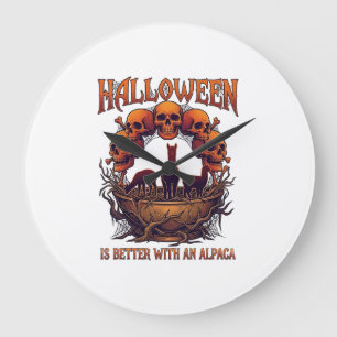 Halloween ist besser Alpaka Orange Schädel Spinne Große Wanduhr