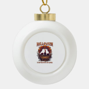 Halloween ist besser Alpaka Orange Schädel Spinne Keramik Kugel-Ornament