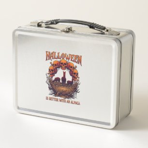 Halloween ist besser Alpaka Orange Schädel Spinne  Metall Brotdose