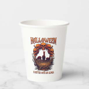 Halloween ist besser Alpaka Orange Schädel Spinne  Pappbecher