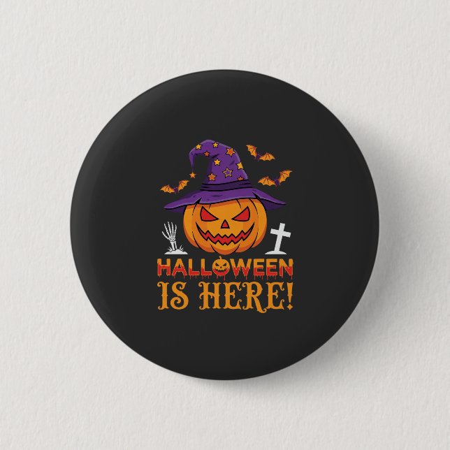 Halloween ist da Hexe Kürbis Vektor Button (Vorderseite)