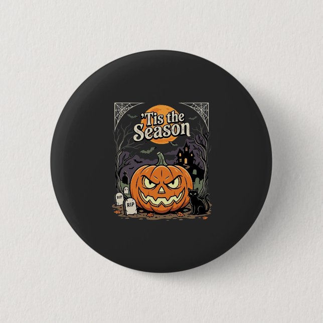 Halloween ist die Saison Kürbis Katze Design_1 Button (Vorderseite)
