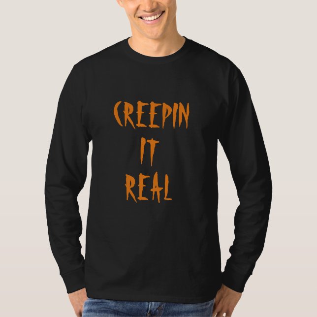 Halloween ist echt orange beängstigende Typografie T-Shirt (Vorderseite)