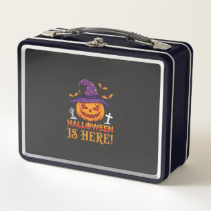 Halloween ist hier Hexe Kürbis Vektor Metall Brotdose