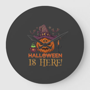 Halloween ist hier Kürbis Hexenhut Magischer Kesse Große Wanduhr