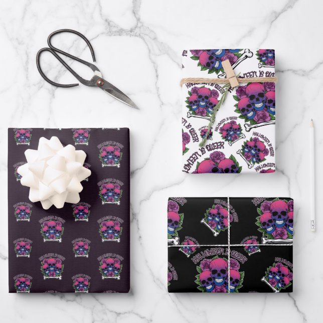 Halloween ist Que, Skulls in Bisexuellen Flaggenfa Geschenkpapier Set (Vorderseite)