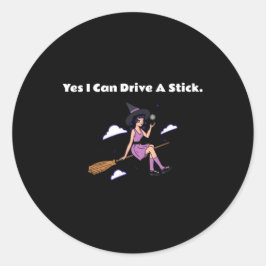 Halloween - Ja, ich kann einen Stick fahren Runder Aufkleber