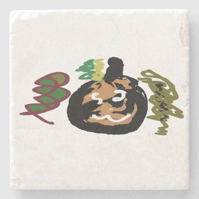 Halloween-Jack "Laternenkaffee" Steinuntersetzer (Vorderseite)