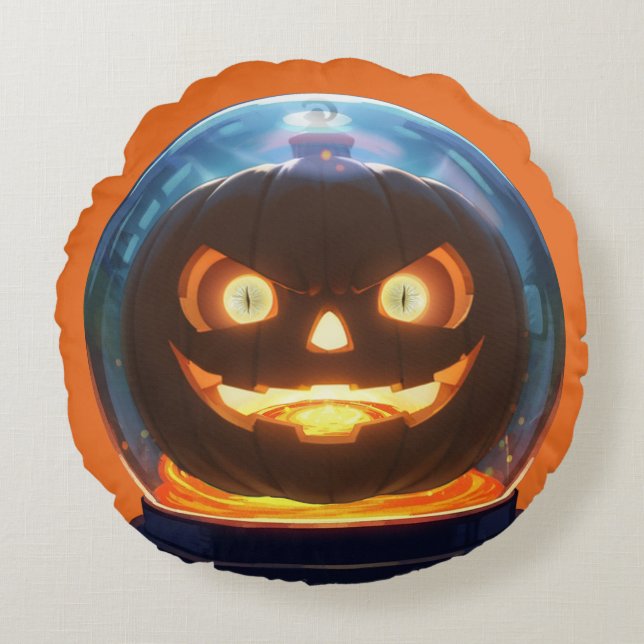 Halloween-Jack-o-Lantern-Globe Rundes Kissen (Vorderseite)