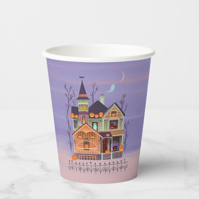 Halloween Jack-o'-lantern Hous Pappbecher (Vorderseite)