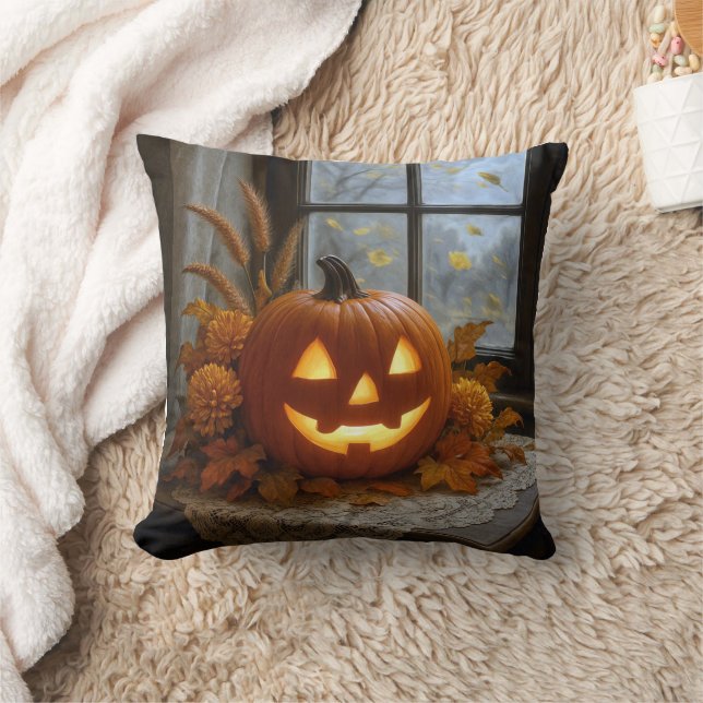 Halloween Jack-o-Lantern in den Blume im Herbst Kissen (Decke)
