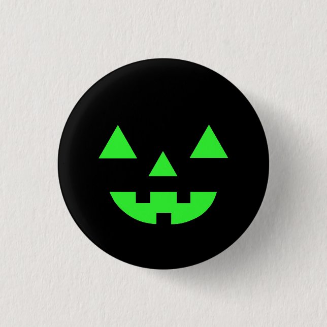 Halloween Jack O Lantern Kürbisgesicht Grün Button (Vorderseite)