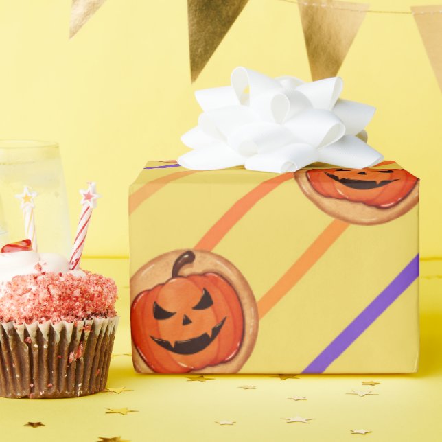 Halloween Jack-O-Lantern Kürbiskeks auf Gelb Geschenkpapier (Geburtstagsparty)