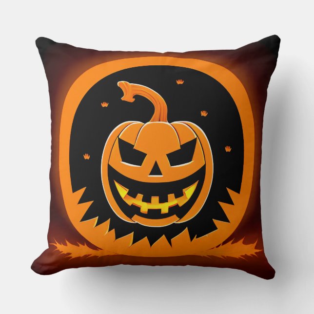 Halloween Jack-O' Lantern mit grauem Gesicht Kissen (Vorderseite)