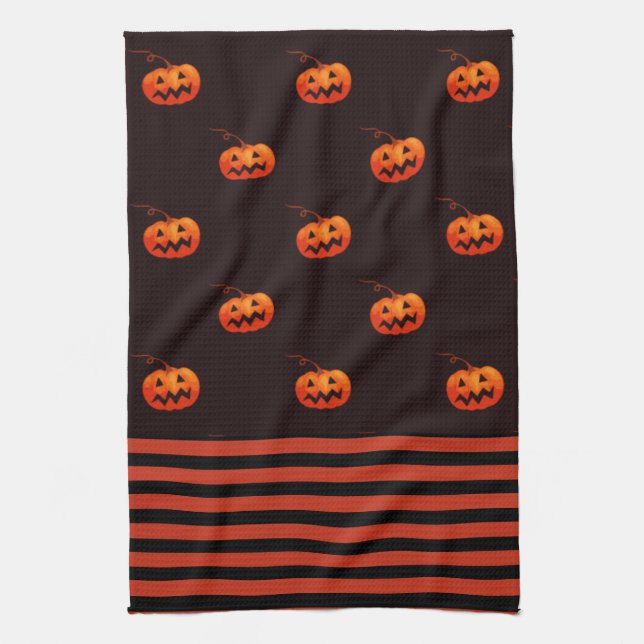 Halloween Jack O' Lantern Orange Black Kitchen Geschirrtuch (Vertikal)