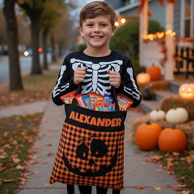 Halloween Jack-O-Lantern Orange & Black Plaid Name (Von Creator hochgeladen)