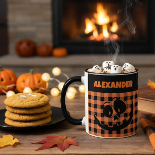 Halloween Jack-O-Lantern Orange & Schwarzes Karo N Tasse