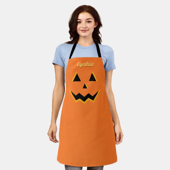 Halloween Jack O' Lantern Pumpkin All-Over-Druck Schürze (Getragen)