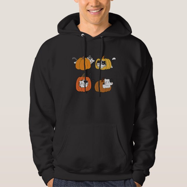 Halloween Jack O Lantern Pumpkin Cat Full Moon Hoodie (Vorderseite)