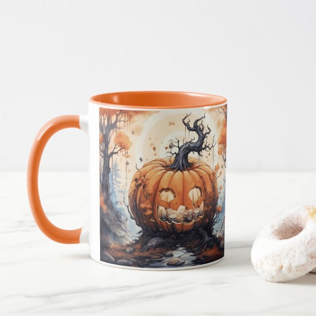 Halloween Jack O' Lantern Pumpkin Tasse (Mit Donut)